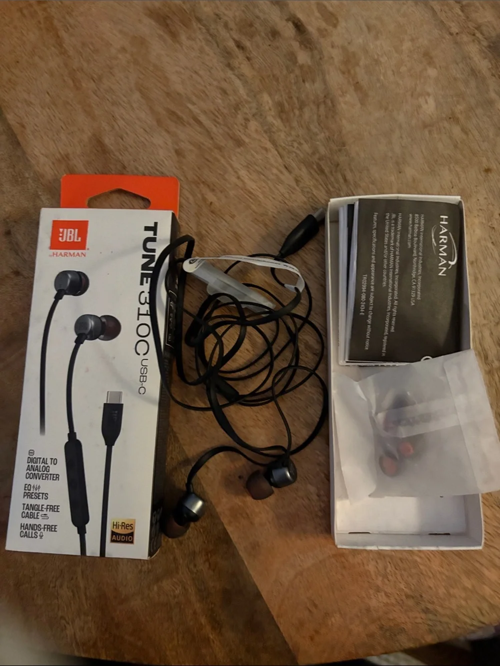 JBL Tune 310C USB-C In-Ear Headphones – Black with Orange Accent Box